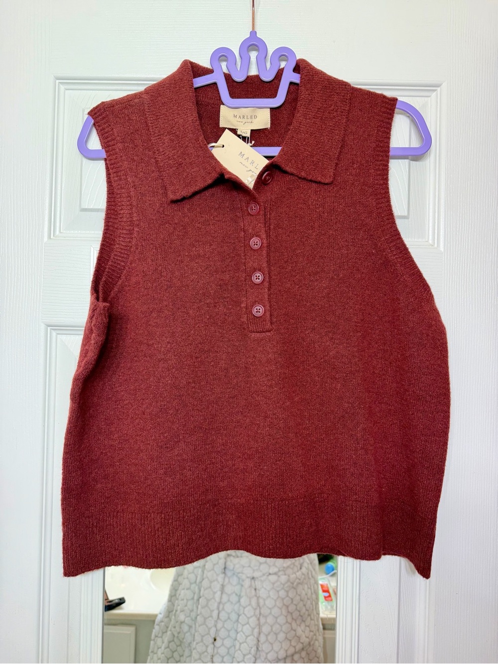 Rust-red sleeveless polo sweater vest by Marled NWT